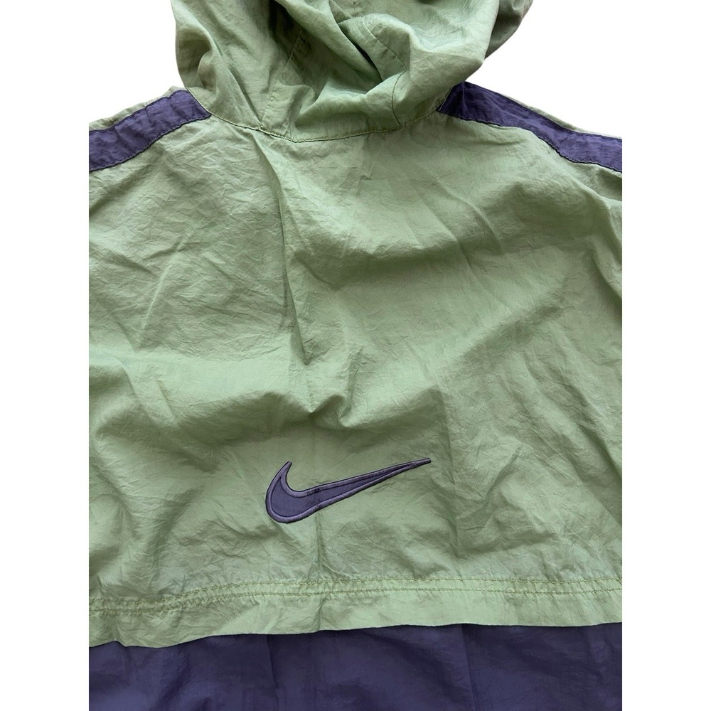 Vintage 90s Nike Big Swoosh Check Green Blue Large Windbreaker - Picture 4 of 11